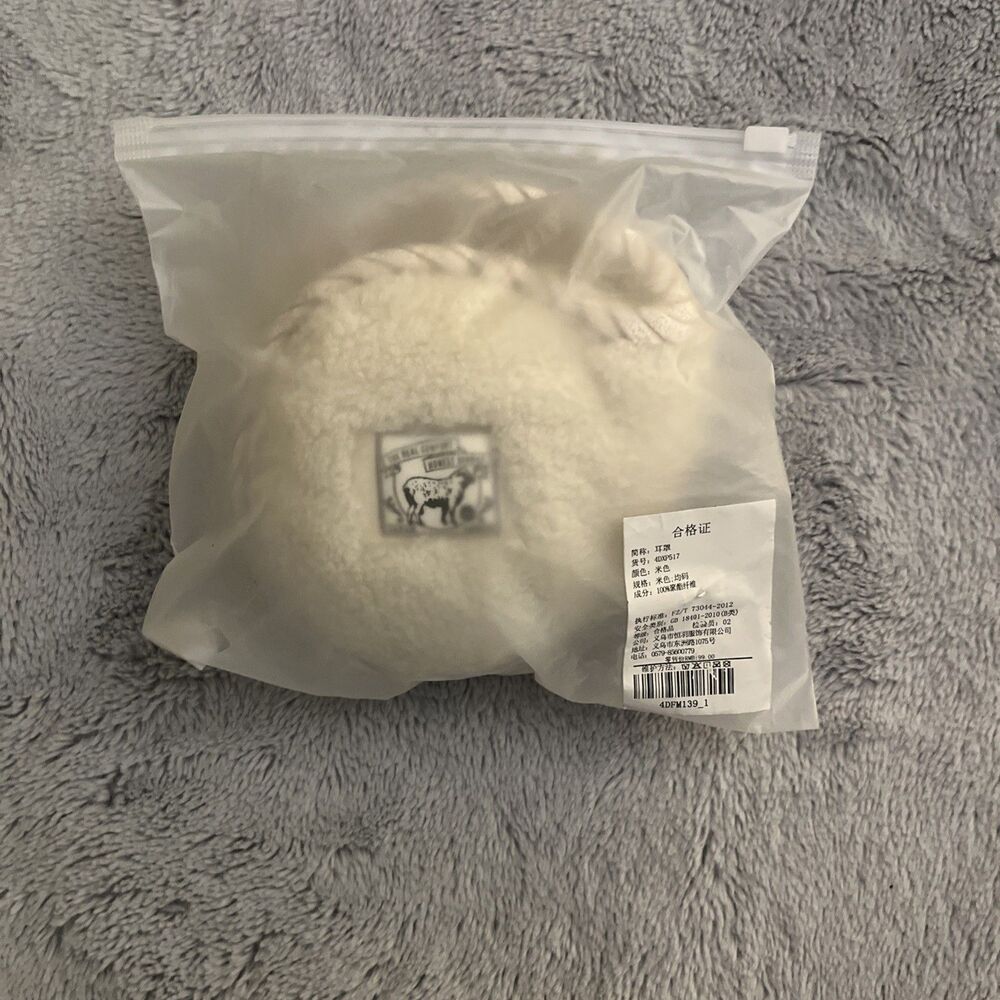 The Real Comfort Japan Fluffy Boa Earmuffs Ear Warmers Beige Cream Sheep Patch